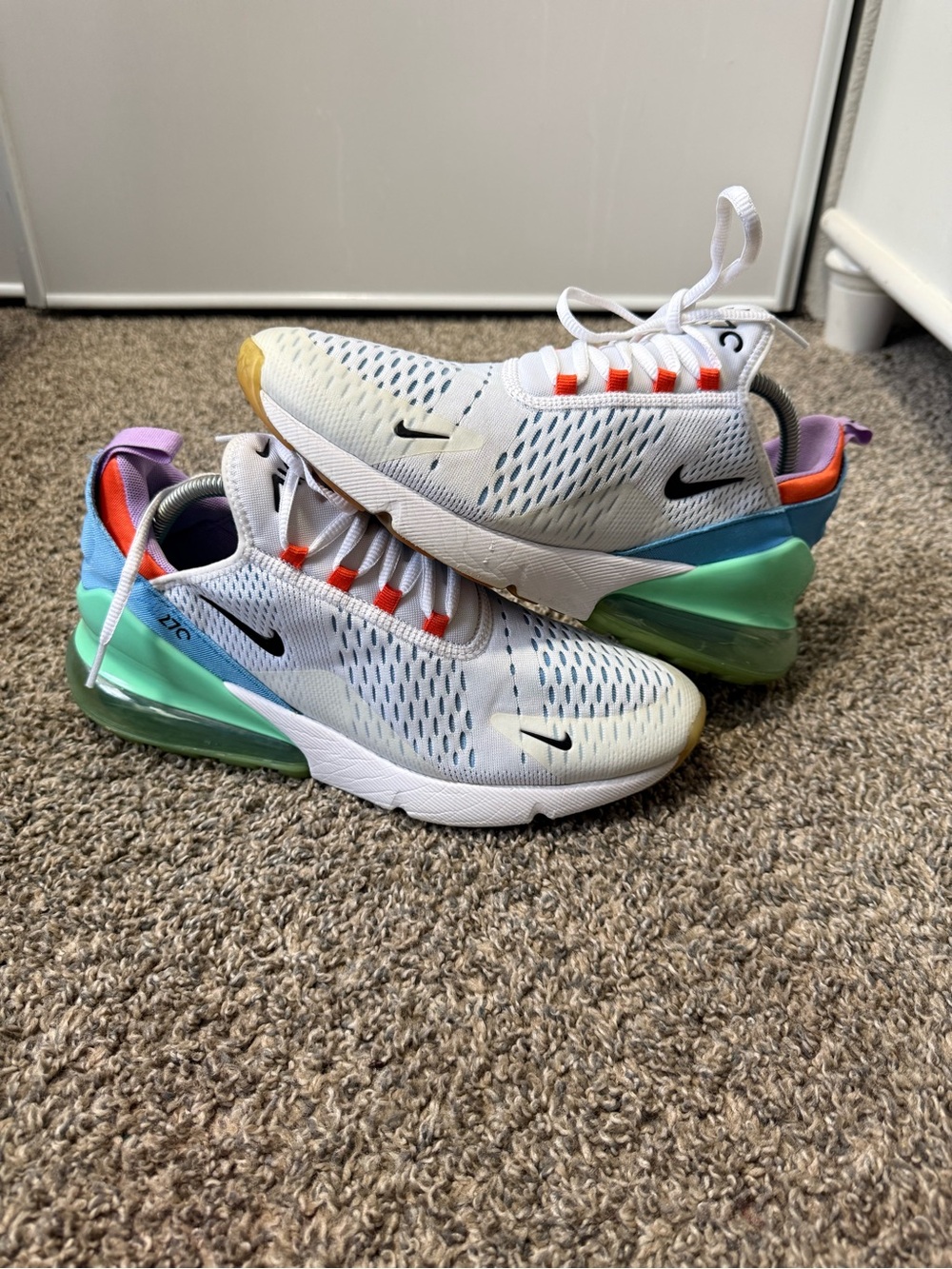 Nike Air Max 270 White with Mint Green, Purple & Orange Accents